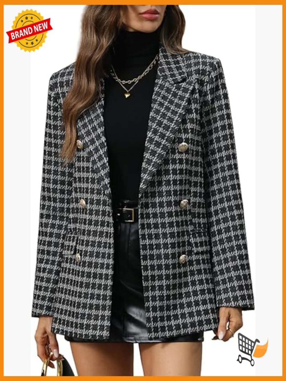 Oversized Plaid Tweed Blazer, Boyfriend Double Breasted Jacket